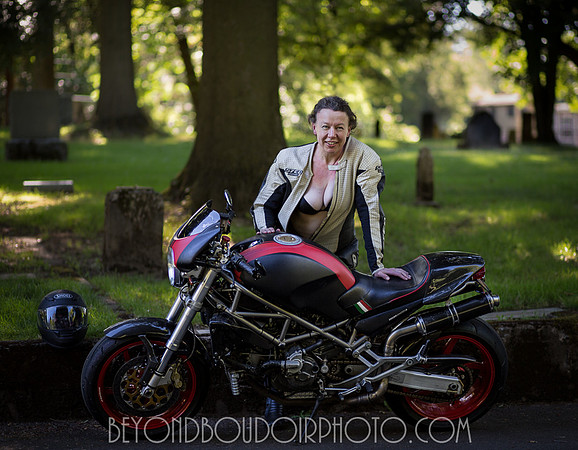 A Ducati Monster in Portland with female rider